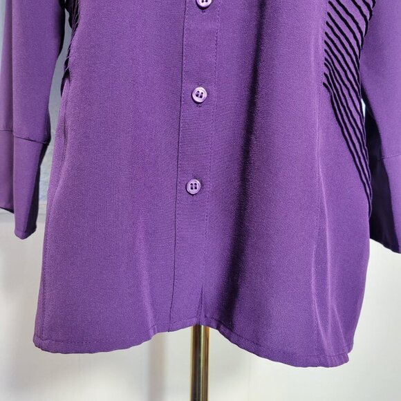 Dressbarn Medium Deep Purple Semi Fitted Button Up Longsleeve Dressy Office Top - Picture 8 of 11